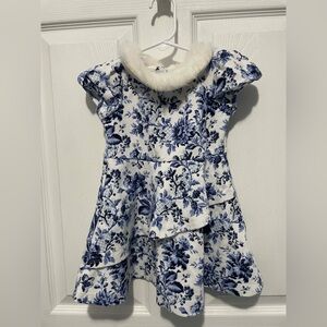 Janie & Jack Floral Faux Fur Collar Dress